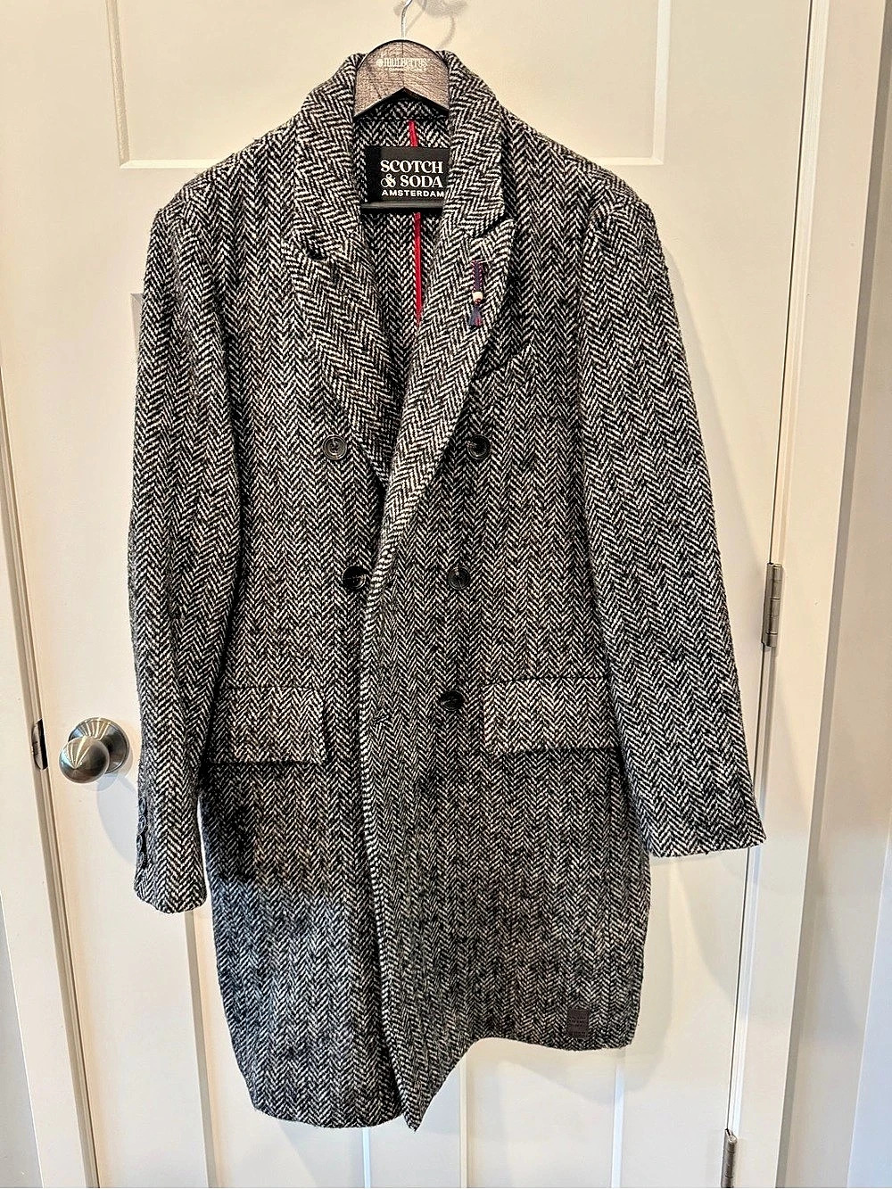 Scotch & Soda Herringbone Pea Coat in Black & White Size Medium Like New
